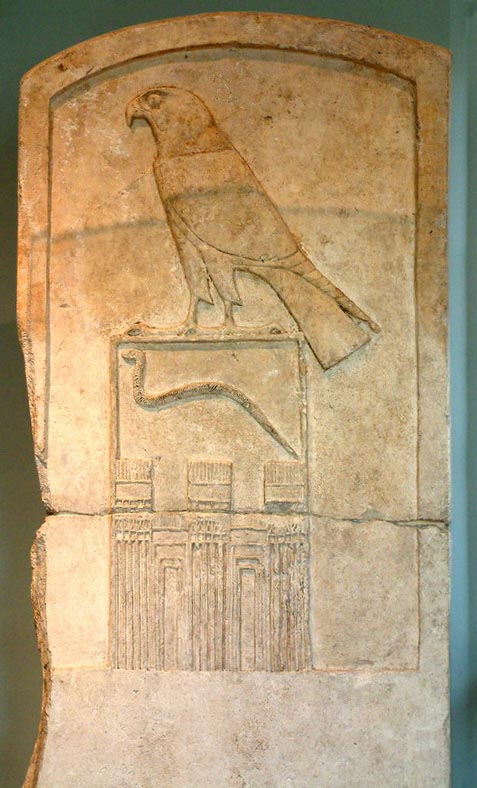 Falcon and snake Ancient Egypt name of Horus in Louvre 2500 BC