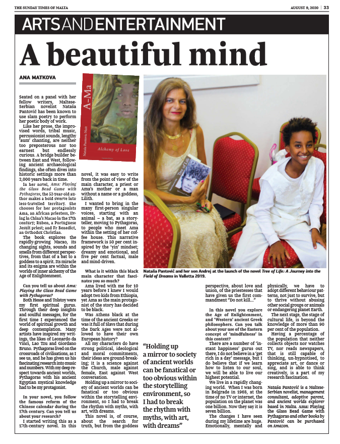 Sunday Times Article A Beautiful Mind with Nataša Pantović full image 9 Aug 2020