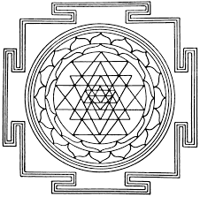 Sri Yantra and four elements square Hindus mysticism