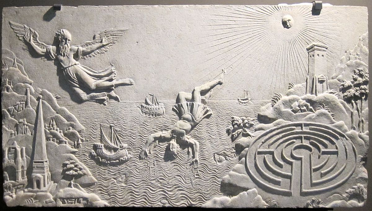 The Fall of Icarus 17th-century relief with a Cretan labyrinth in Musée Antoine Vivenel
