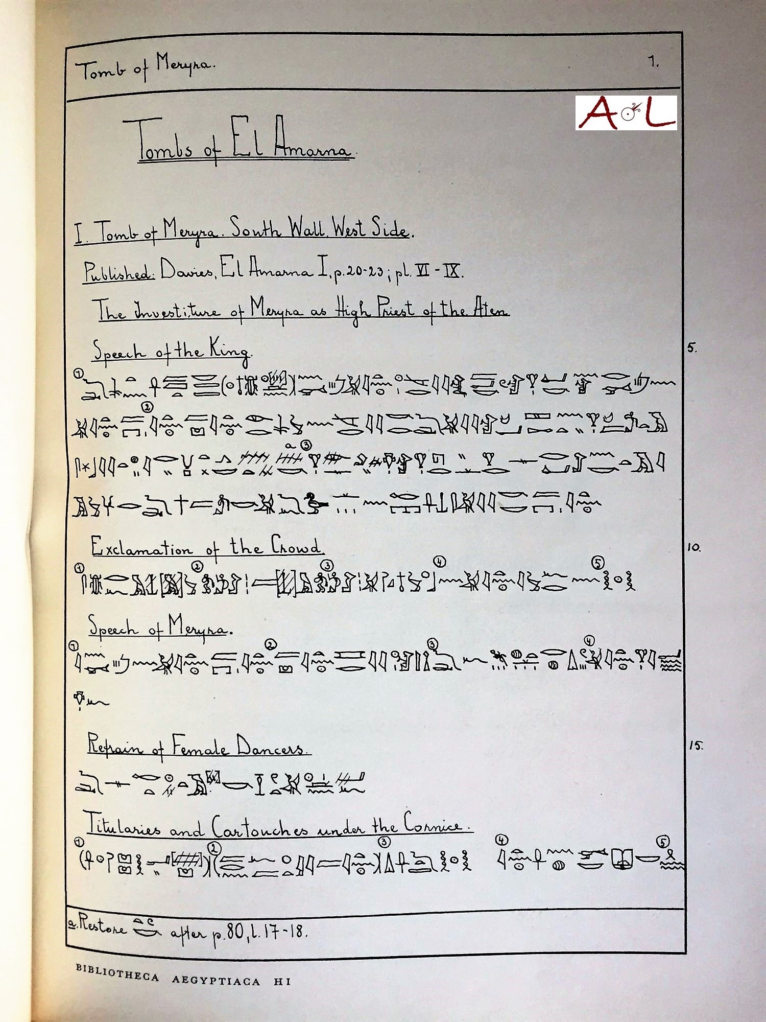 Texts from the time of Akhenaten property of Bibliotheca Aegyptiaca H1 by Sandmen 1938 pg 2